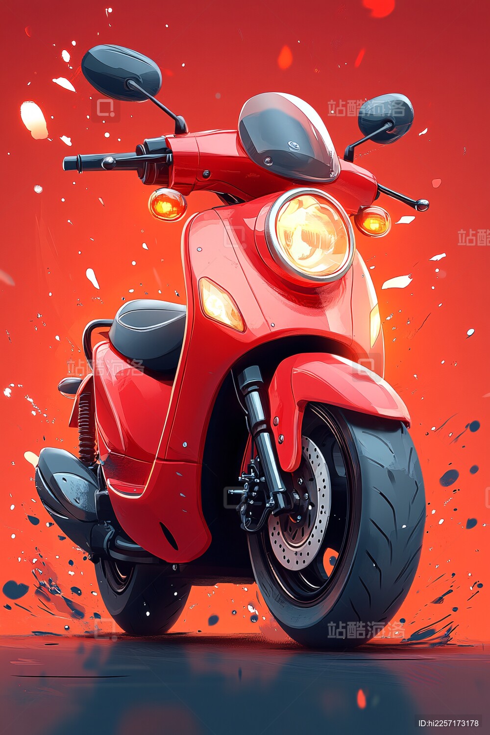 炫酷红色电动摩托车插画