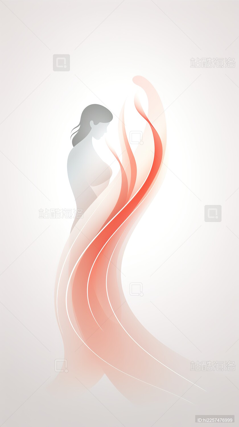 温柔女子与红色丝带飘逸