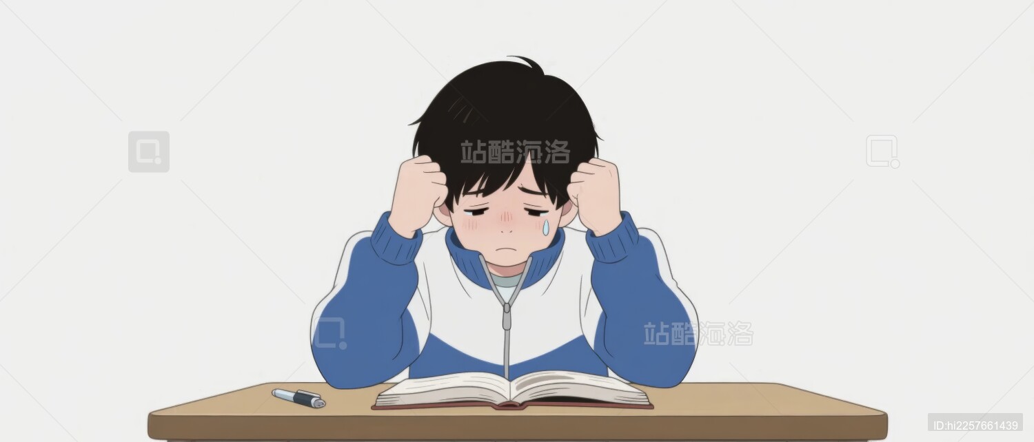 男孩课桌疲惫场景