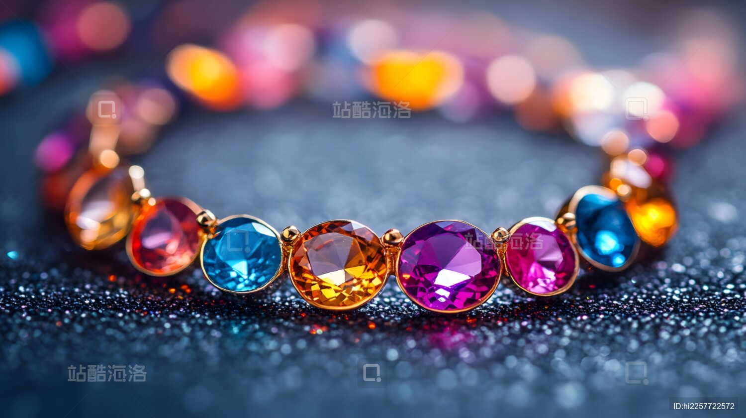 柔和光线下闪耀的五彩宝石项链