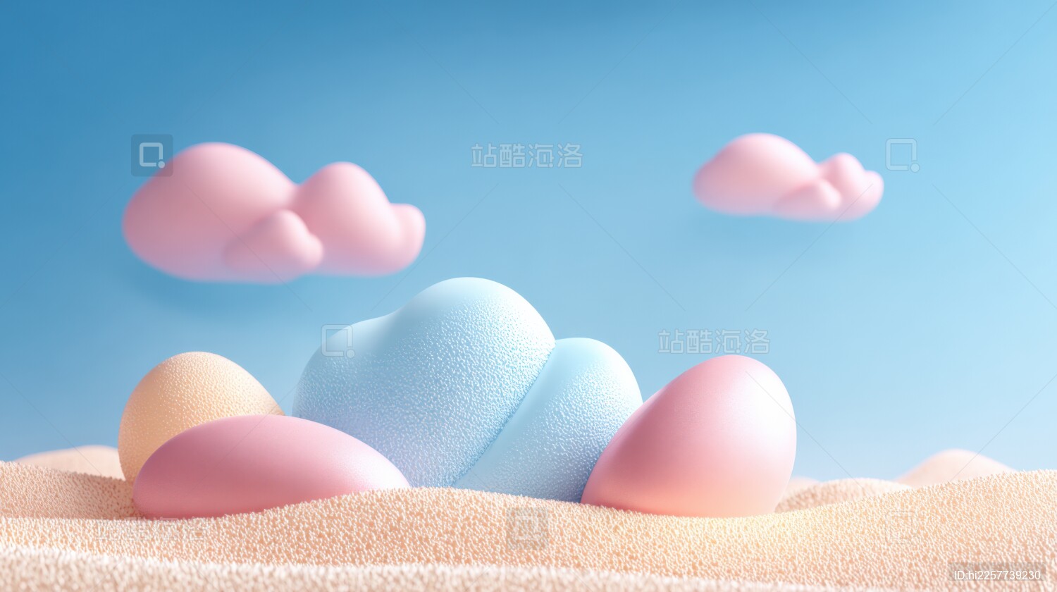 粉彩云朵沙滩景观