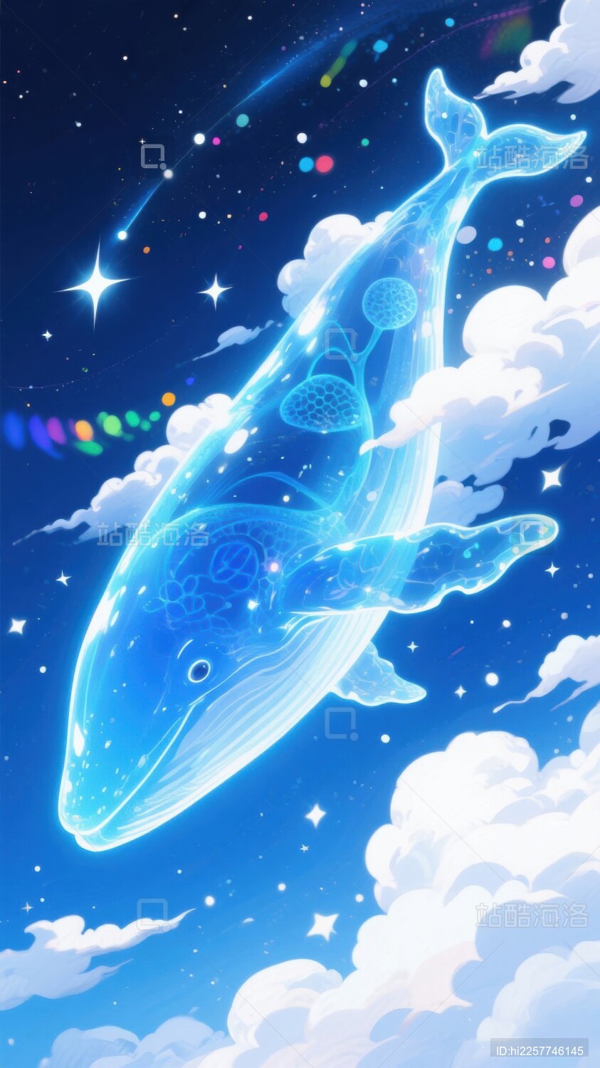梦幻星空中的蓝色鲸鱼