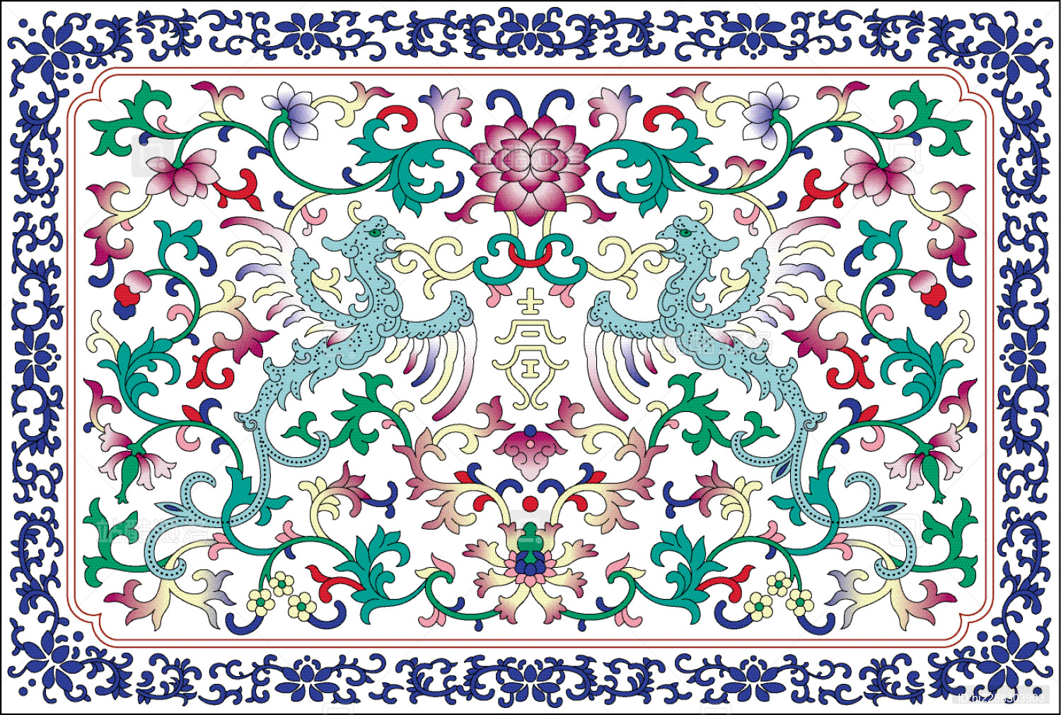 清代粉彩瓷板上的穿花夔凤寿字