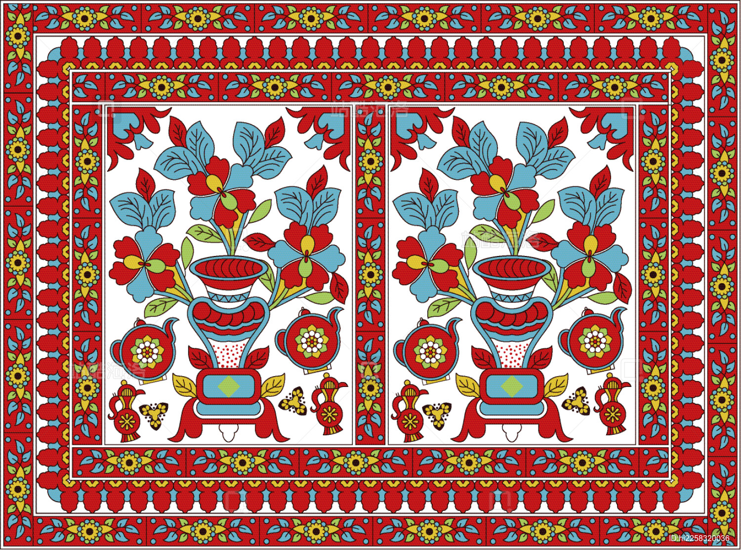 新疆维吾尔族花布上的花瓶花卉纹