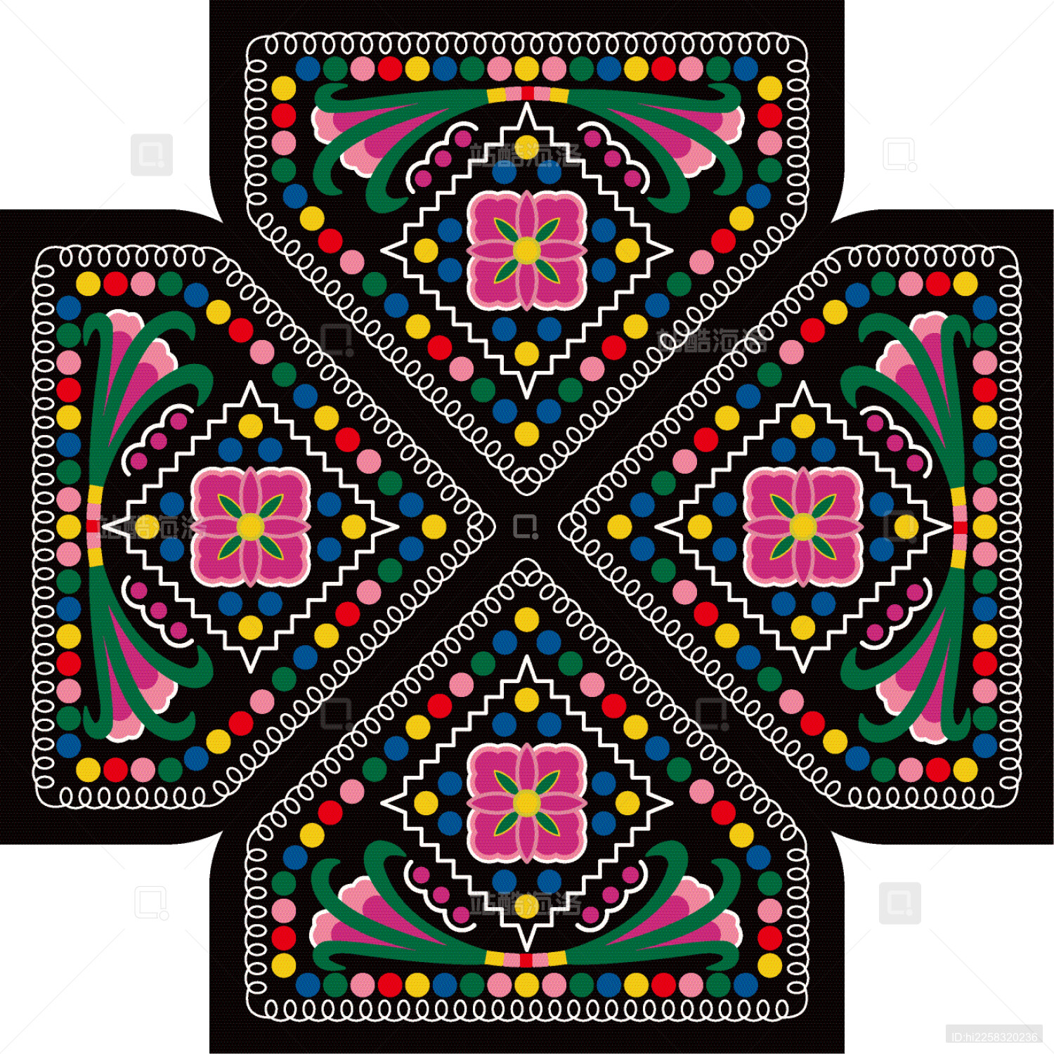 新疆维吾尔族格子架绣男女帽上的花卉纹