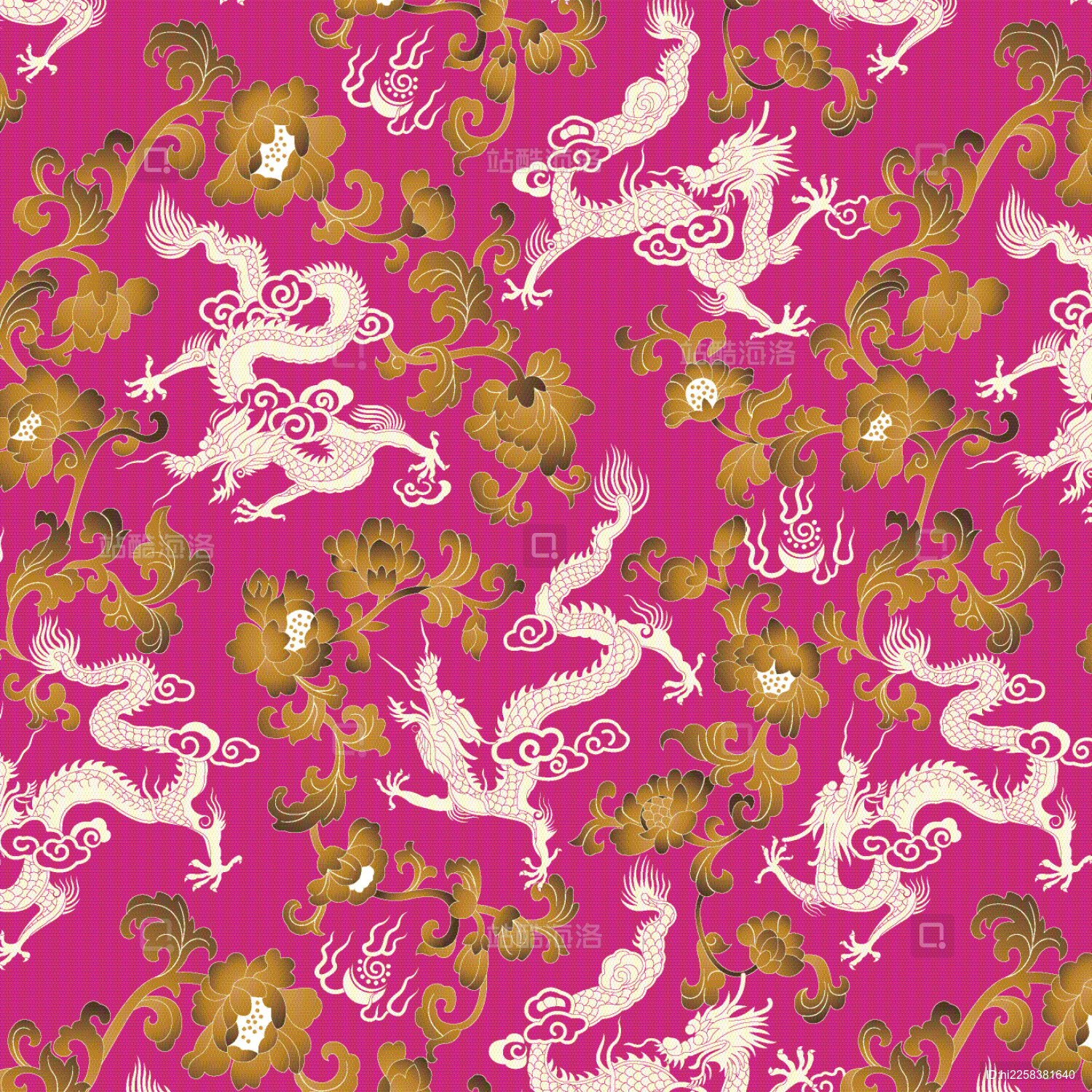 蒙古族紫织锦缎镶边女袍上的龙穿花纹