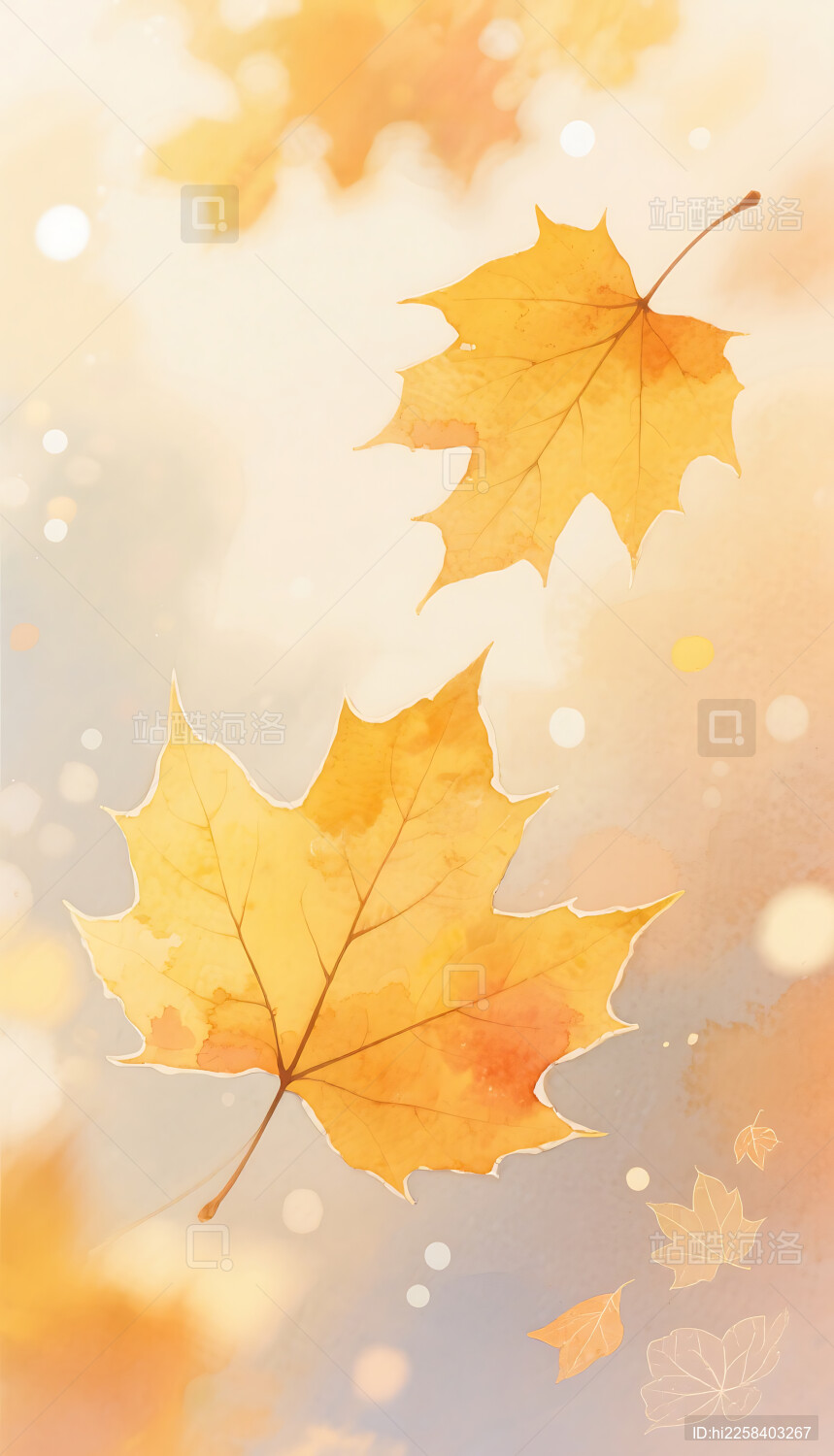 秋天梧桐树叶晕染插画背景