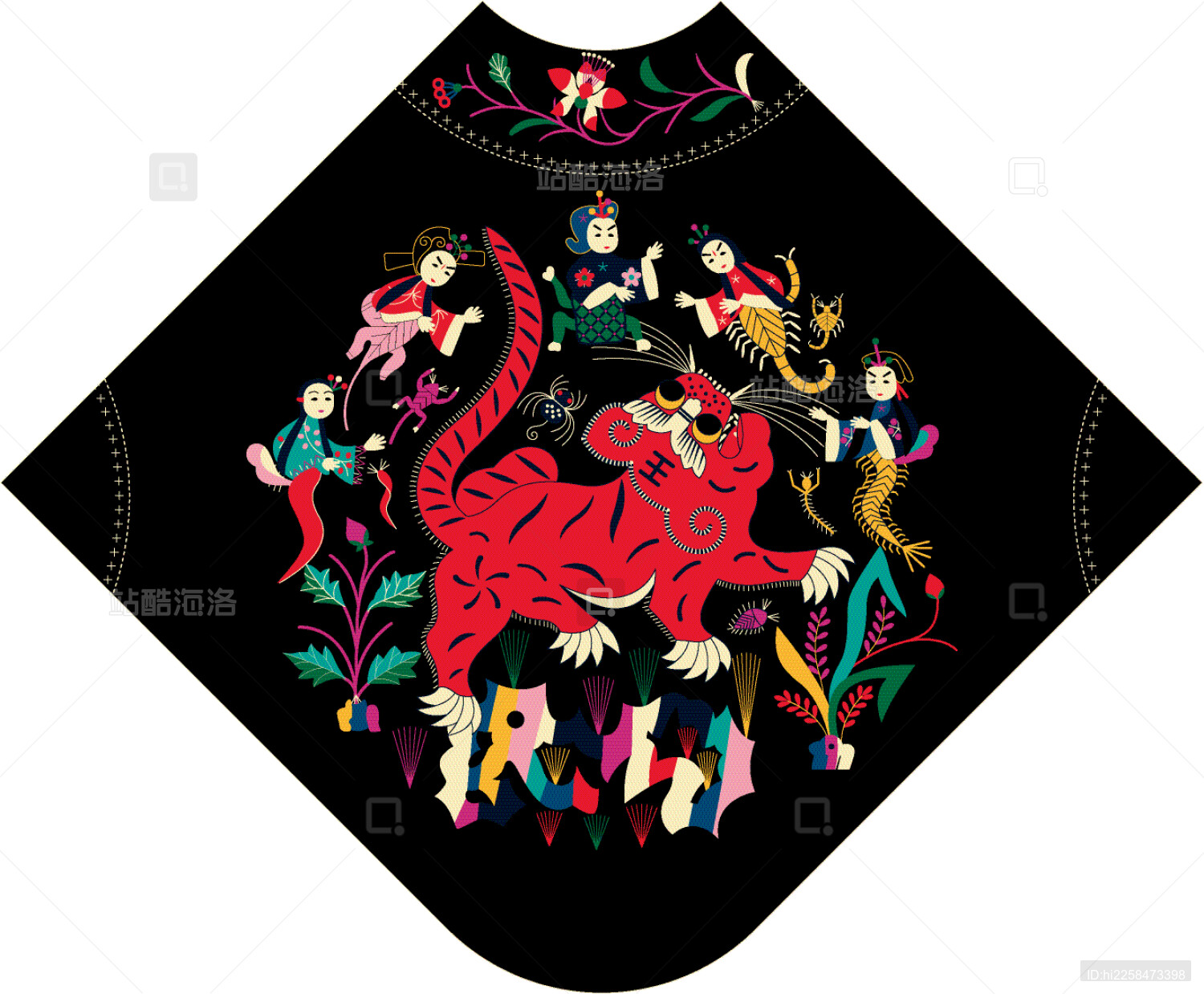 民国山西刺绣肚兜上的虎镇五毒纹