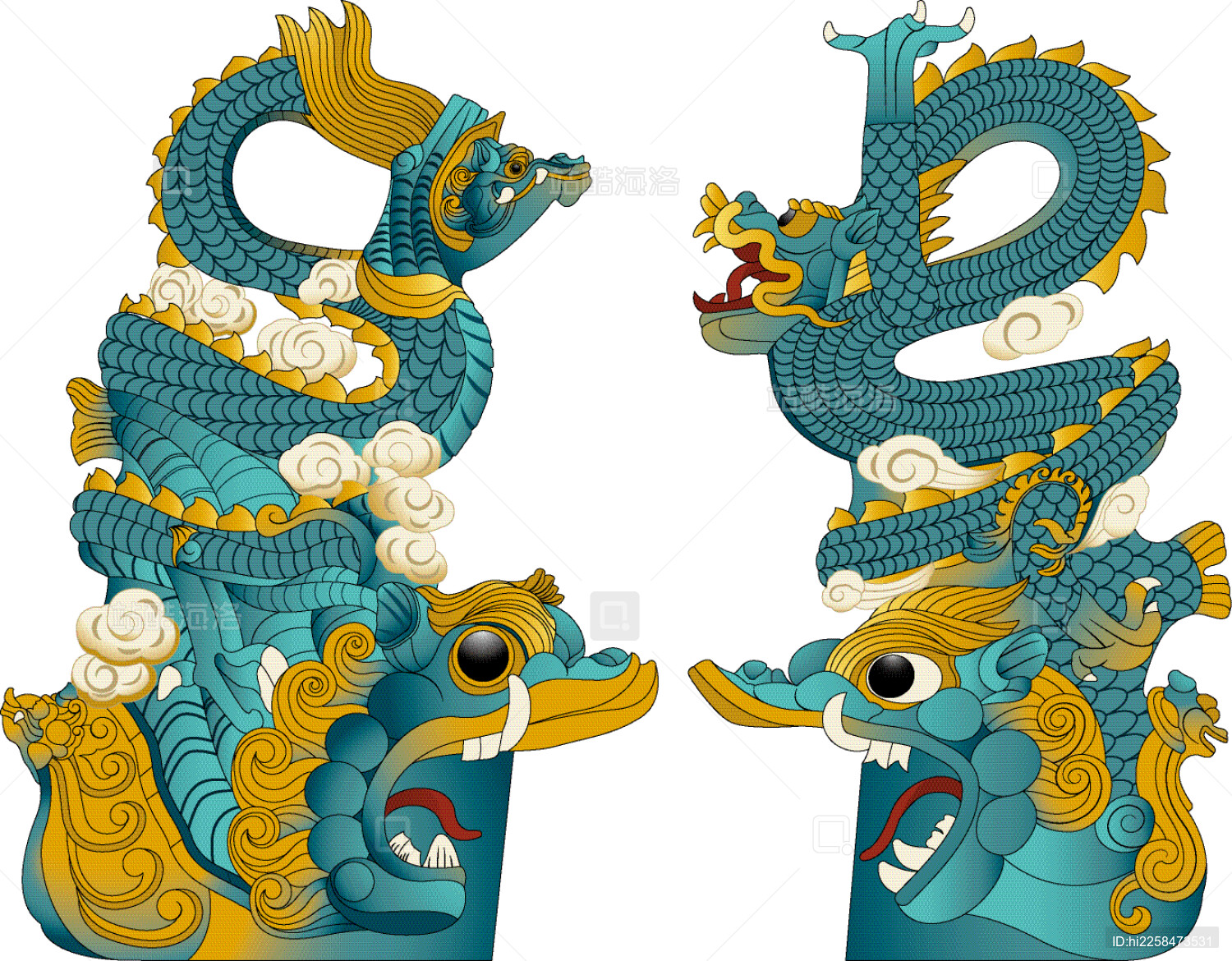 明代山西运城真武庙屋脊盘龙鸱吻琉璃