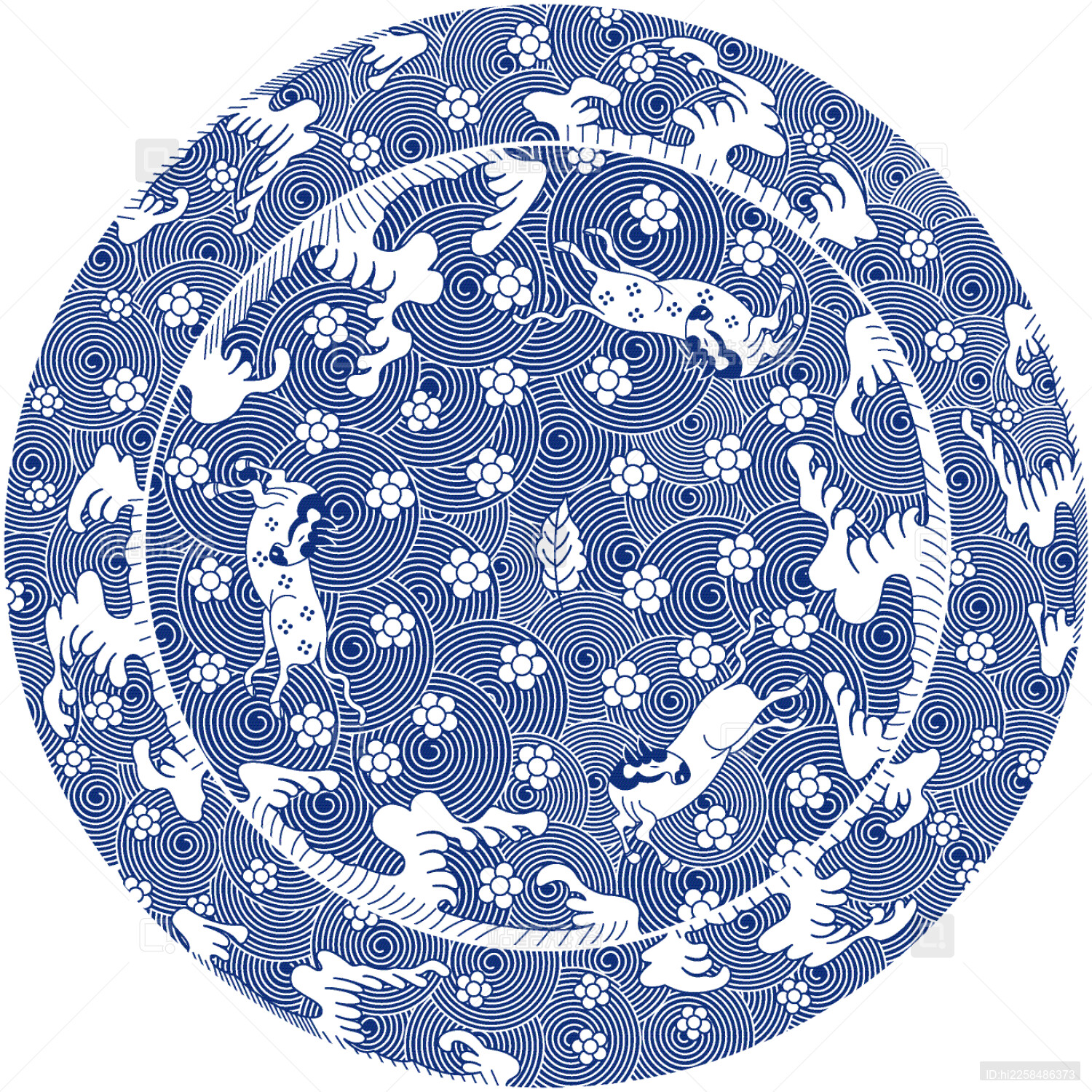 清代青花瓷上的落花流水马纹