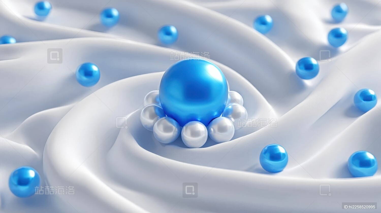 蓝色珠子与白色布料