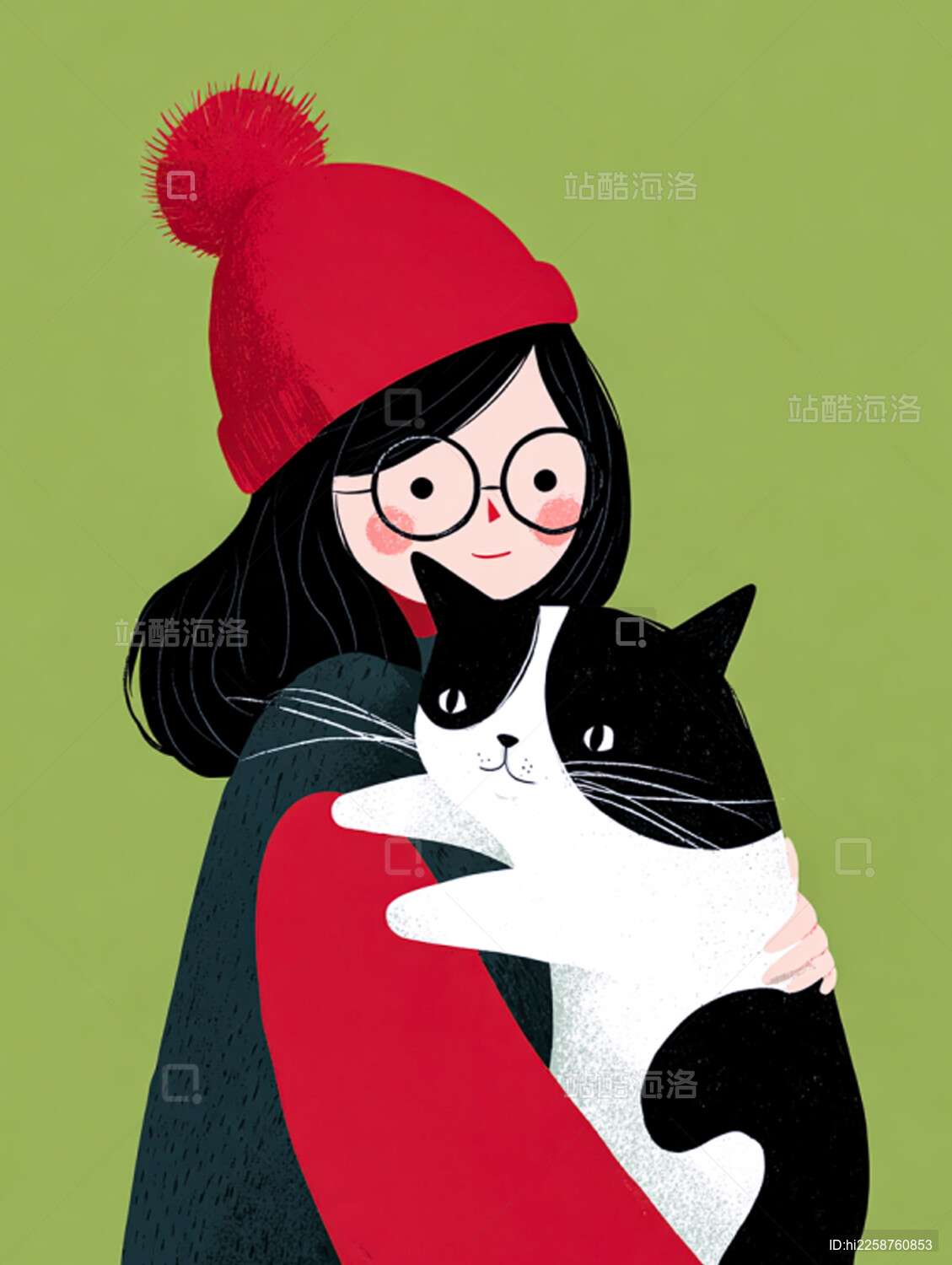 抱着猫咪的女孩