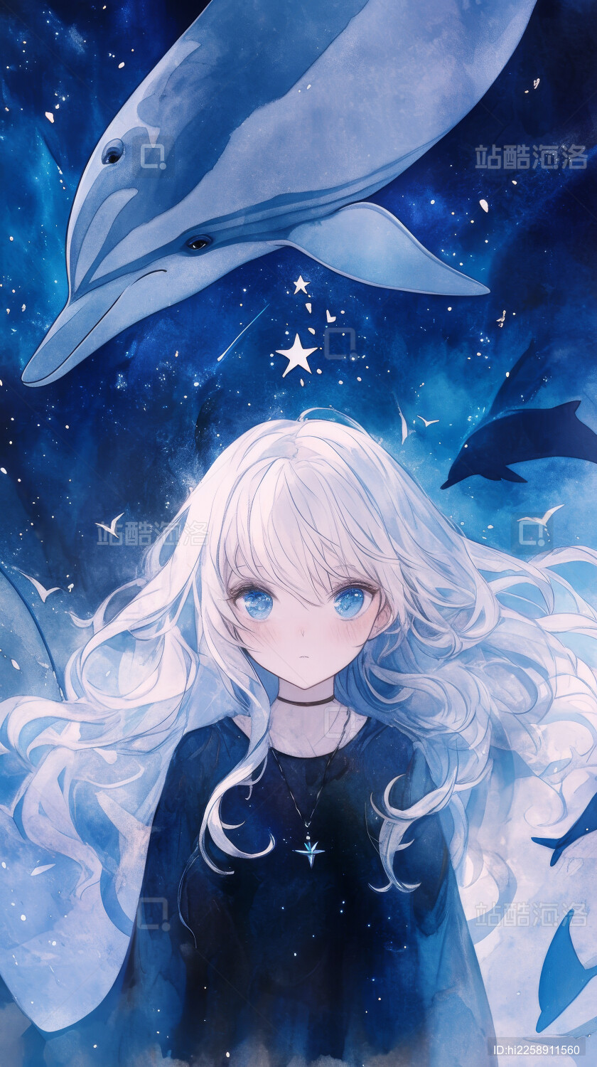 梦幻蓝色系少女绘