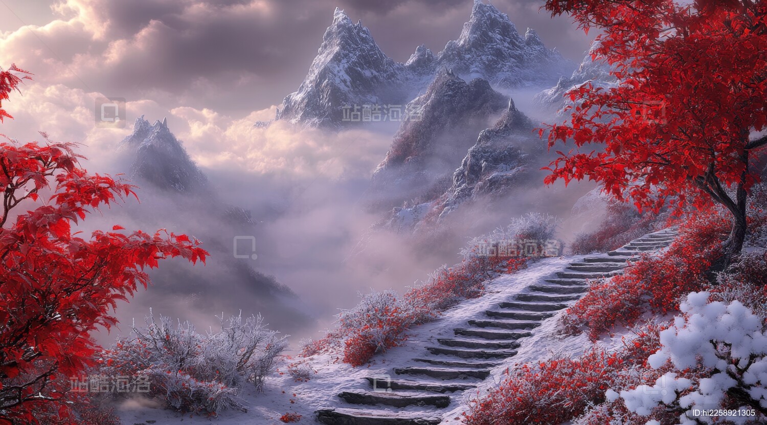 雪中山径红树映