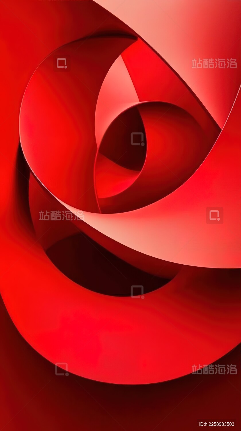 红色纸张卷曲组合抽象艺术