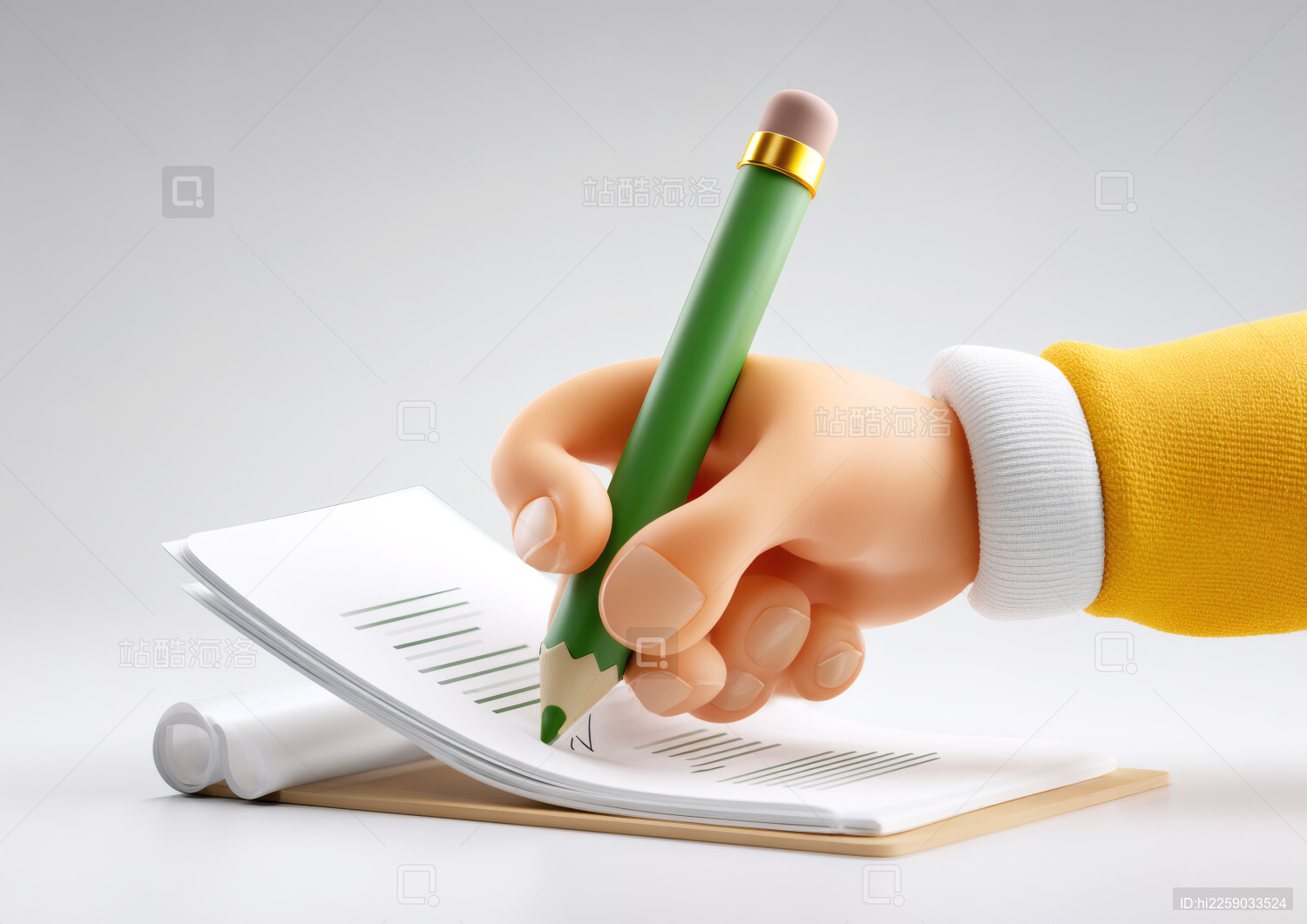 一只卡通手正在写字