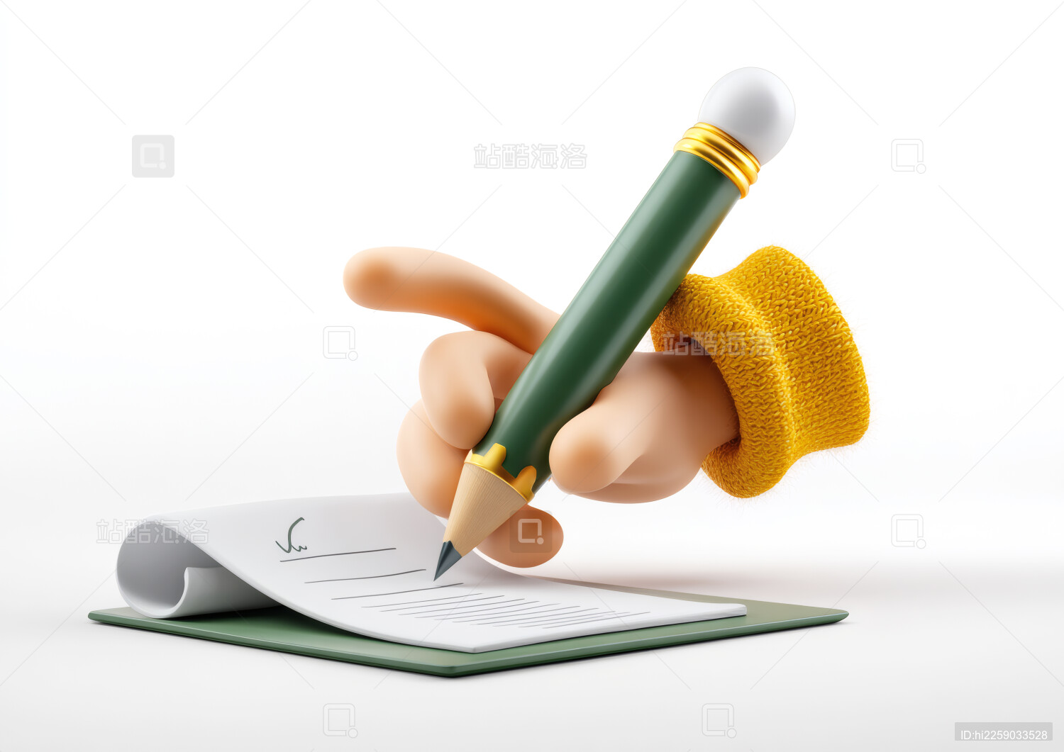 一只卡通手正在写字