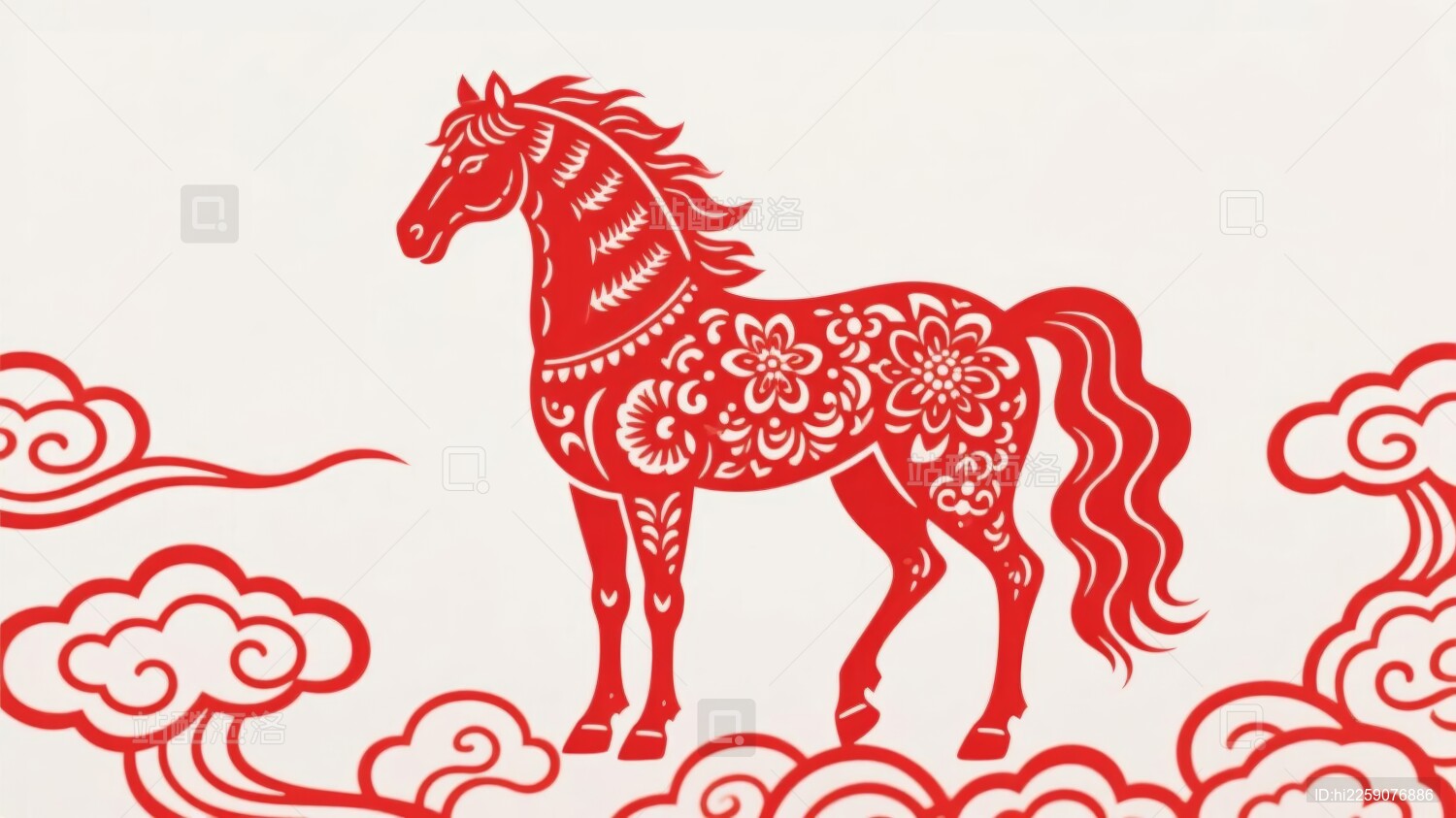 红色剪纸马国风装饰场景