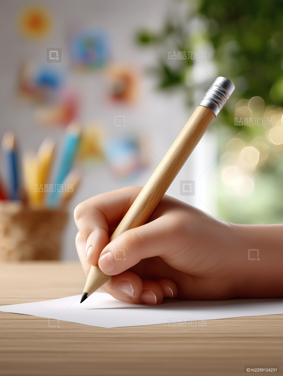 一只手拿着铅笔在练字