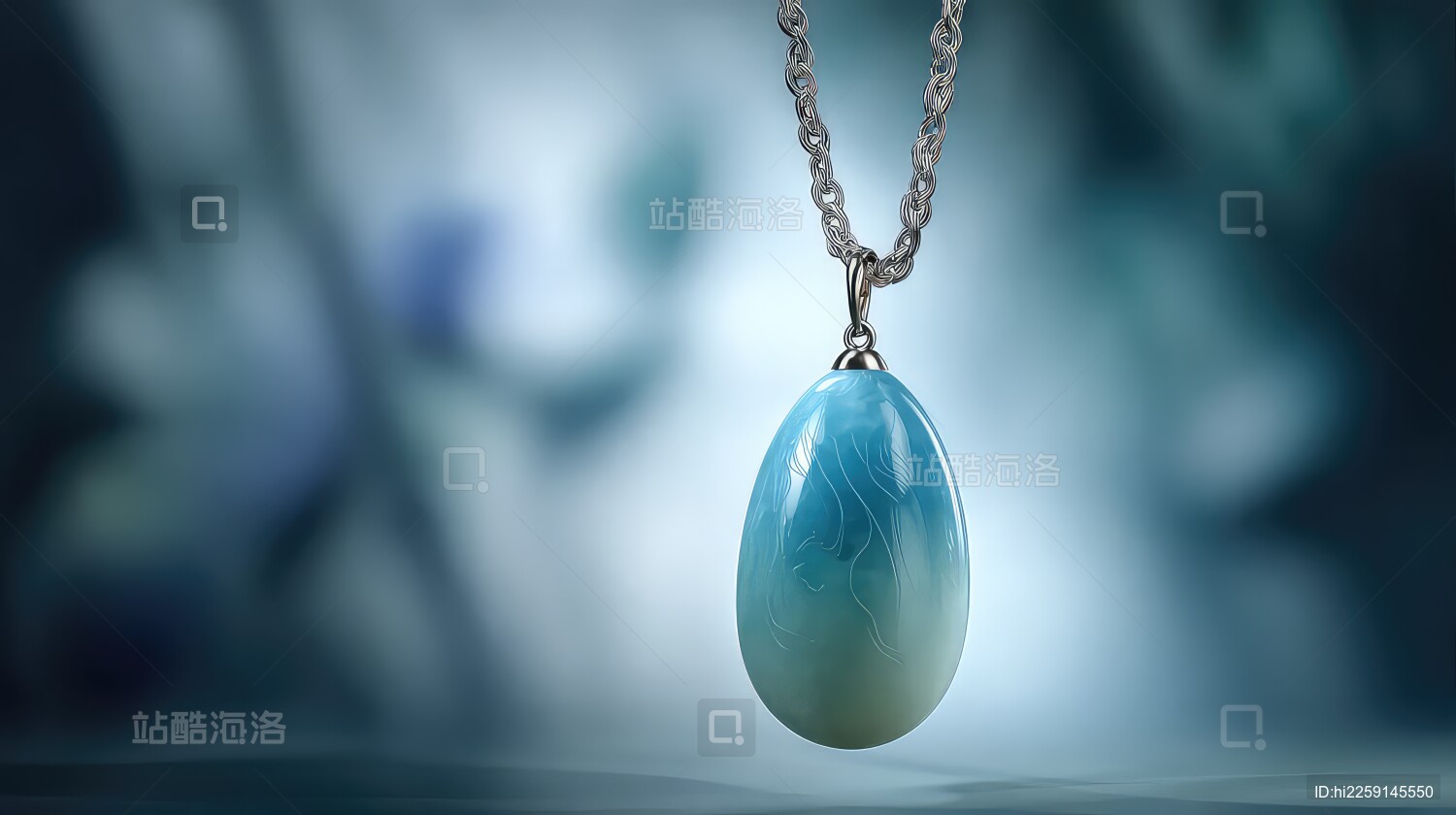 项链挂坠特写蓝宝石蛋形设计艺术