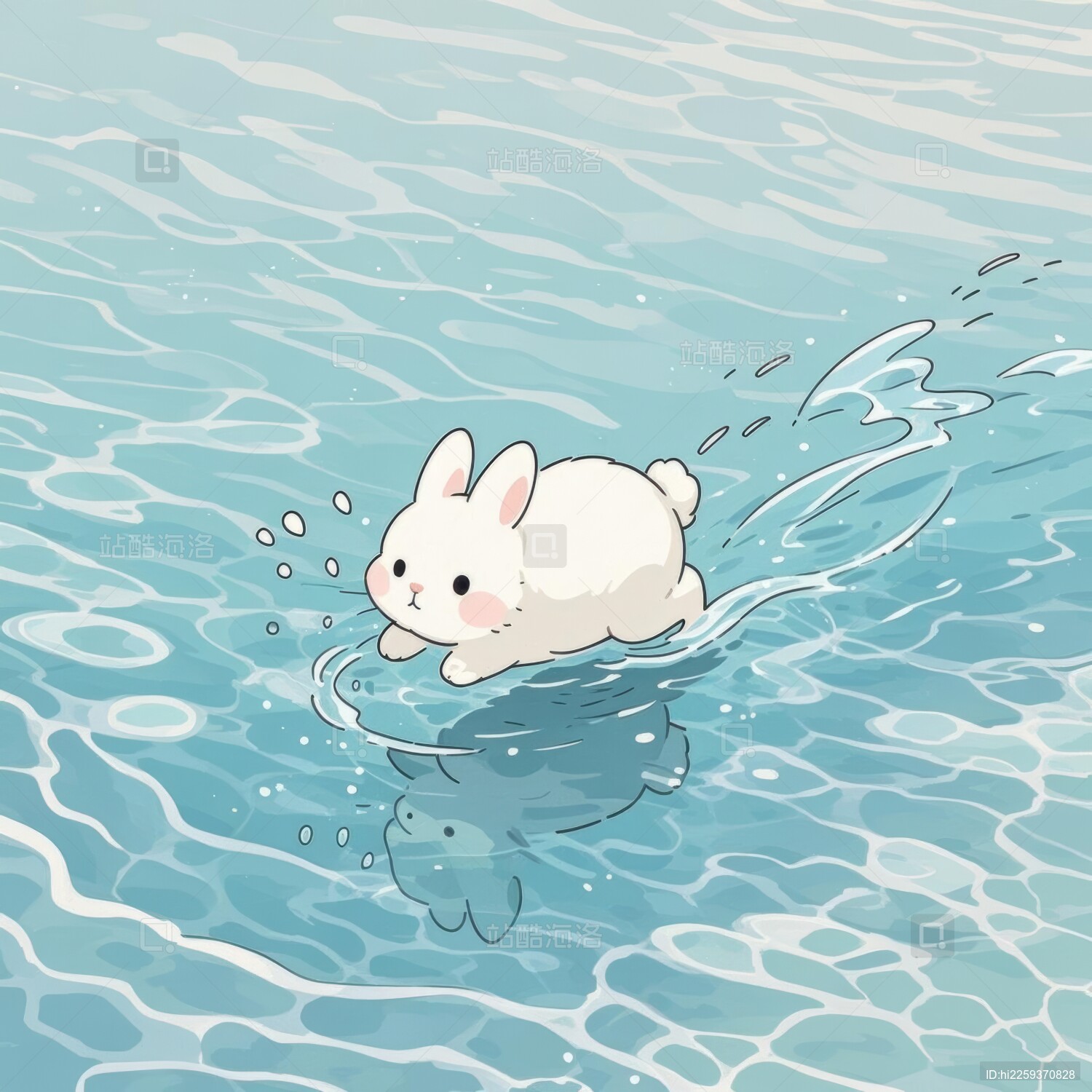 白兔动态感水中跳跃场景