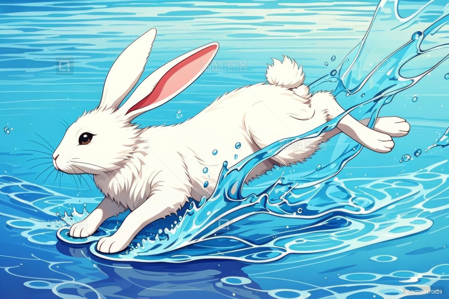 白兔动态感水中跳跃场景