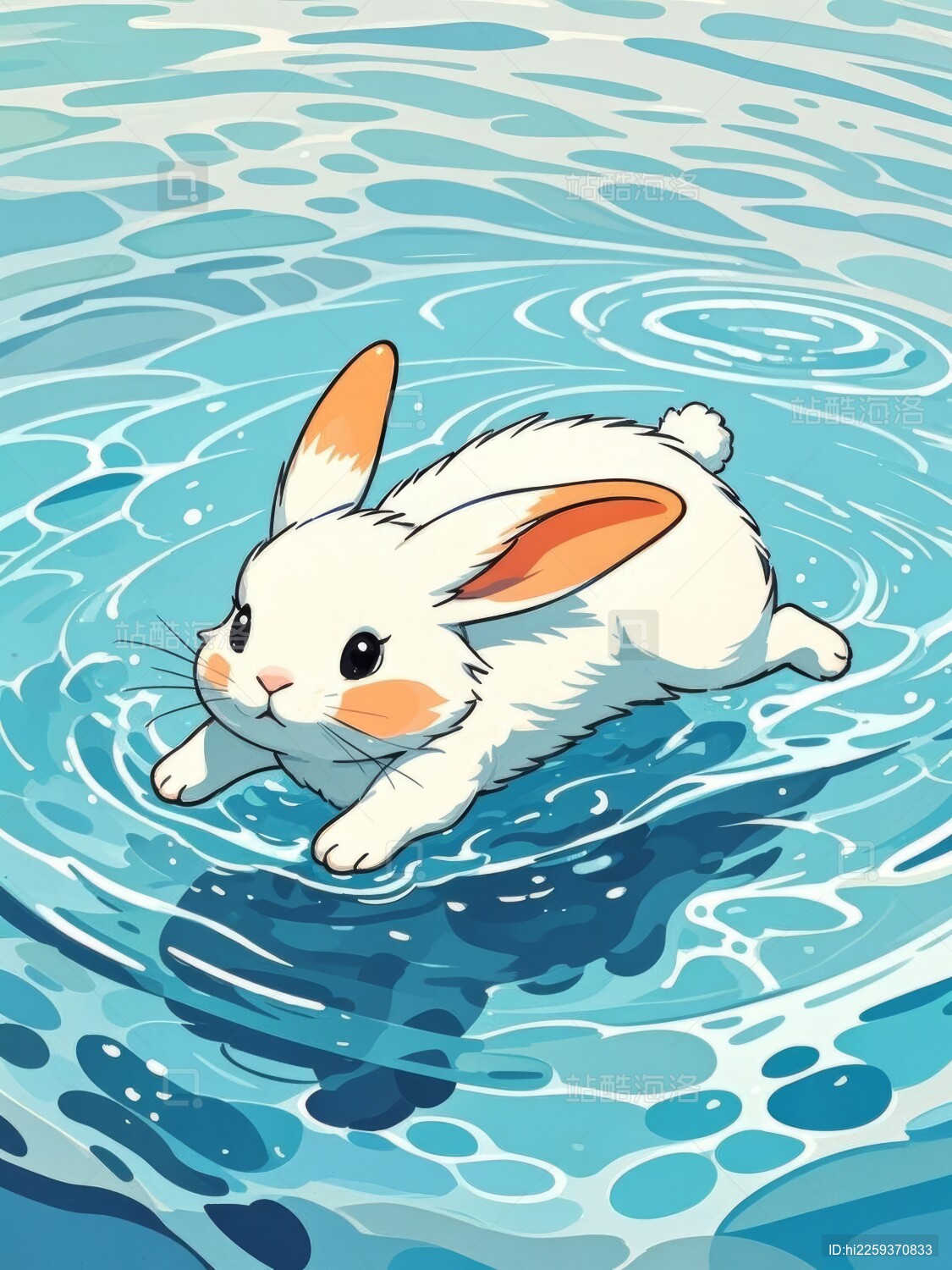 白兔动态感水中跳跃场景