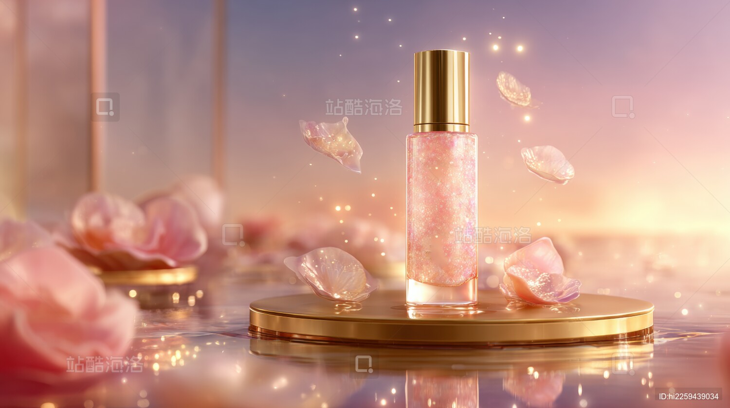 香水瓶与玫瑰花瓣的梦幻场景