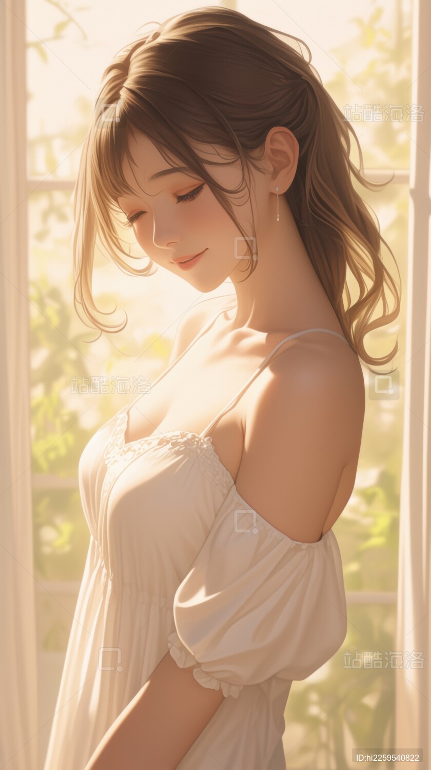 窗边阳光下的温柔女子