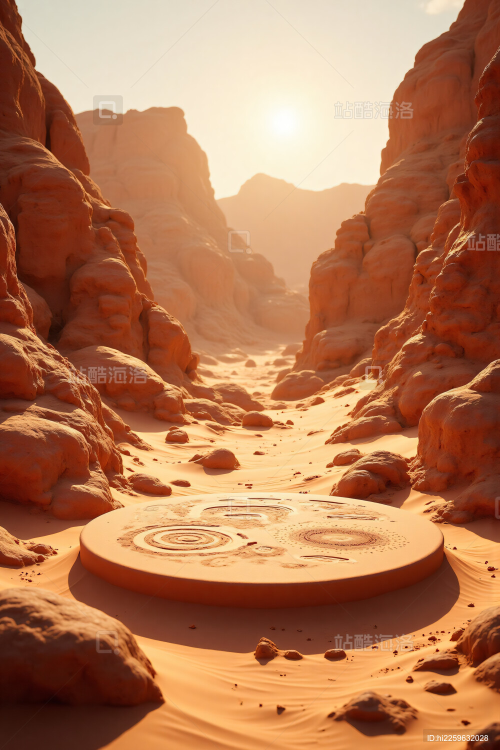 沙漠黄沙背景下的产品展台