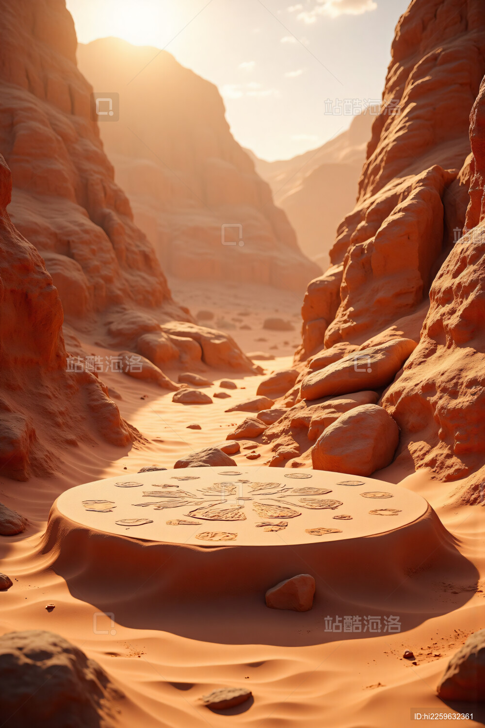 沙漠黄沙背景下的产品展台