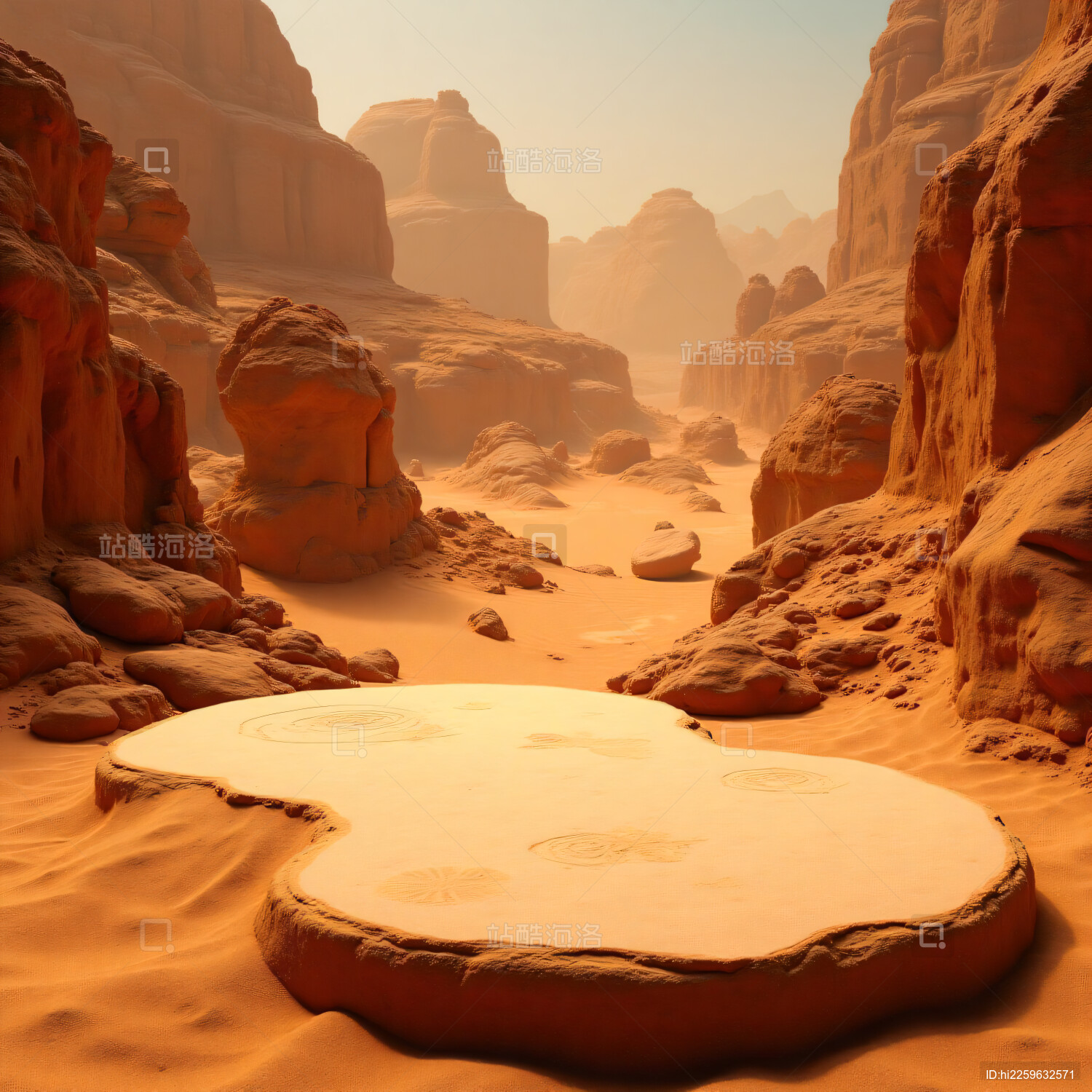 沙漠黄沙背景下的产品展台