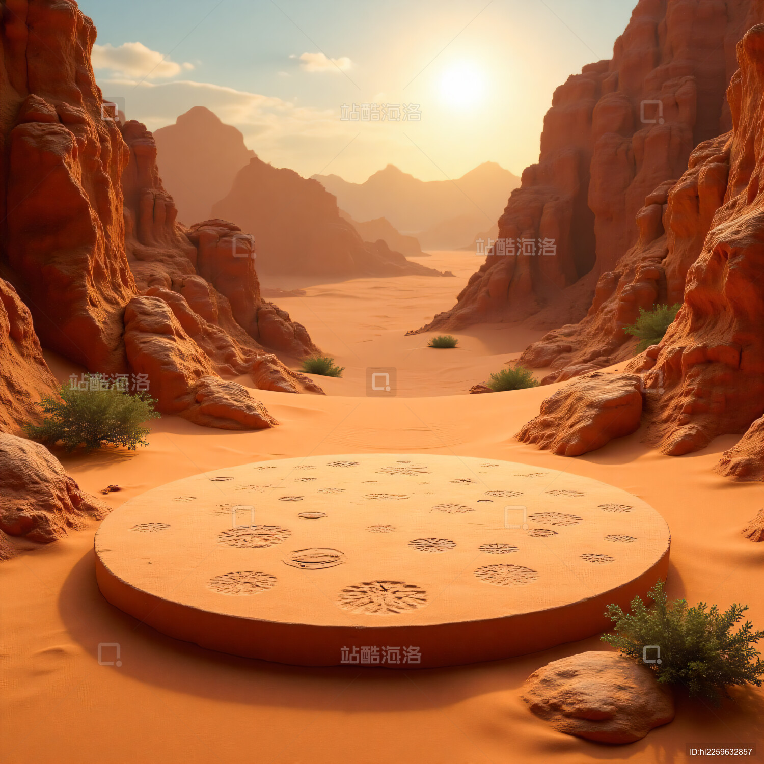 沙漠黄沙背景下的产品展台