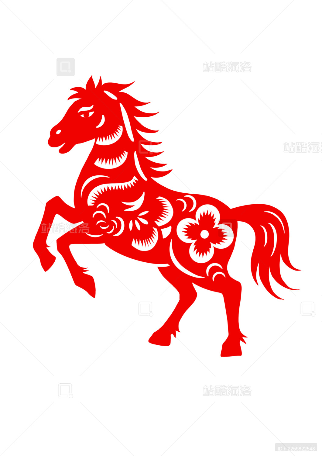 卡通手绘生肖马动物剪纸马年元素插画
