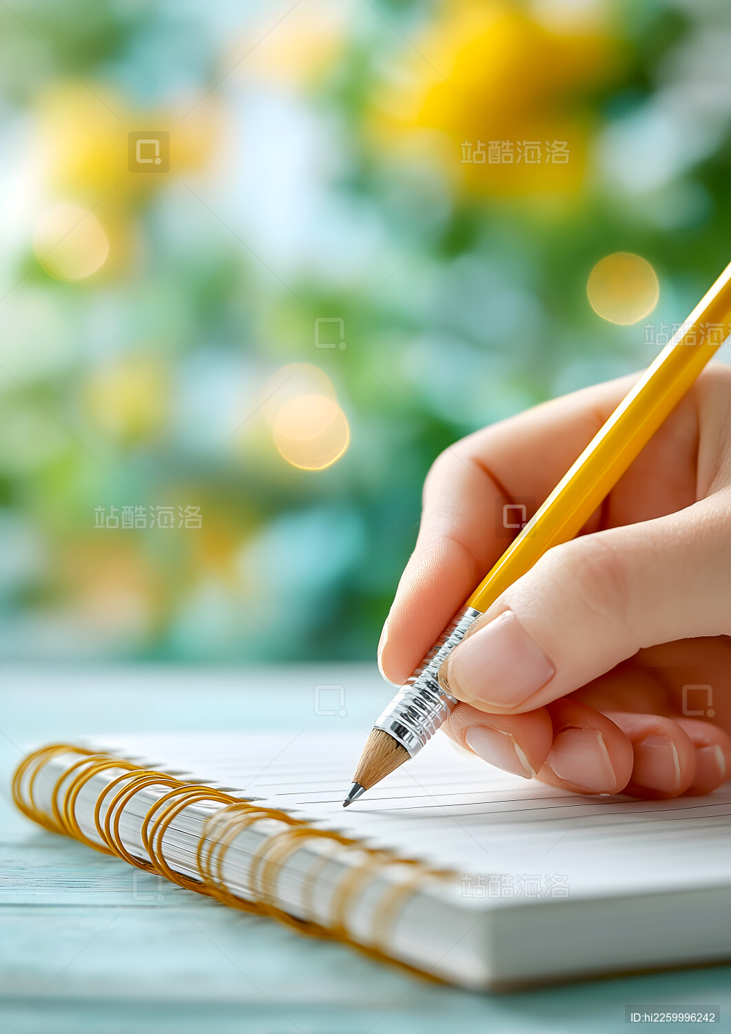 手里拿着笔在记事本上写字