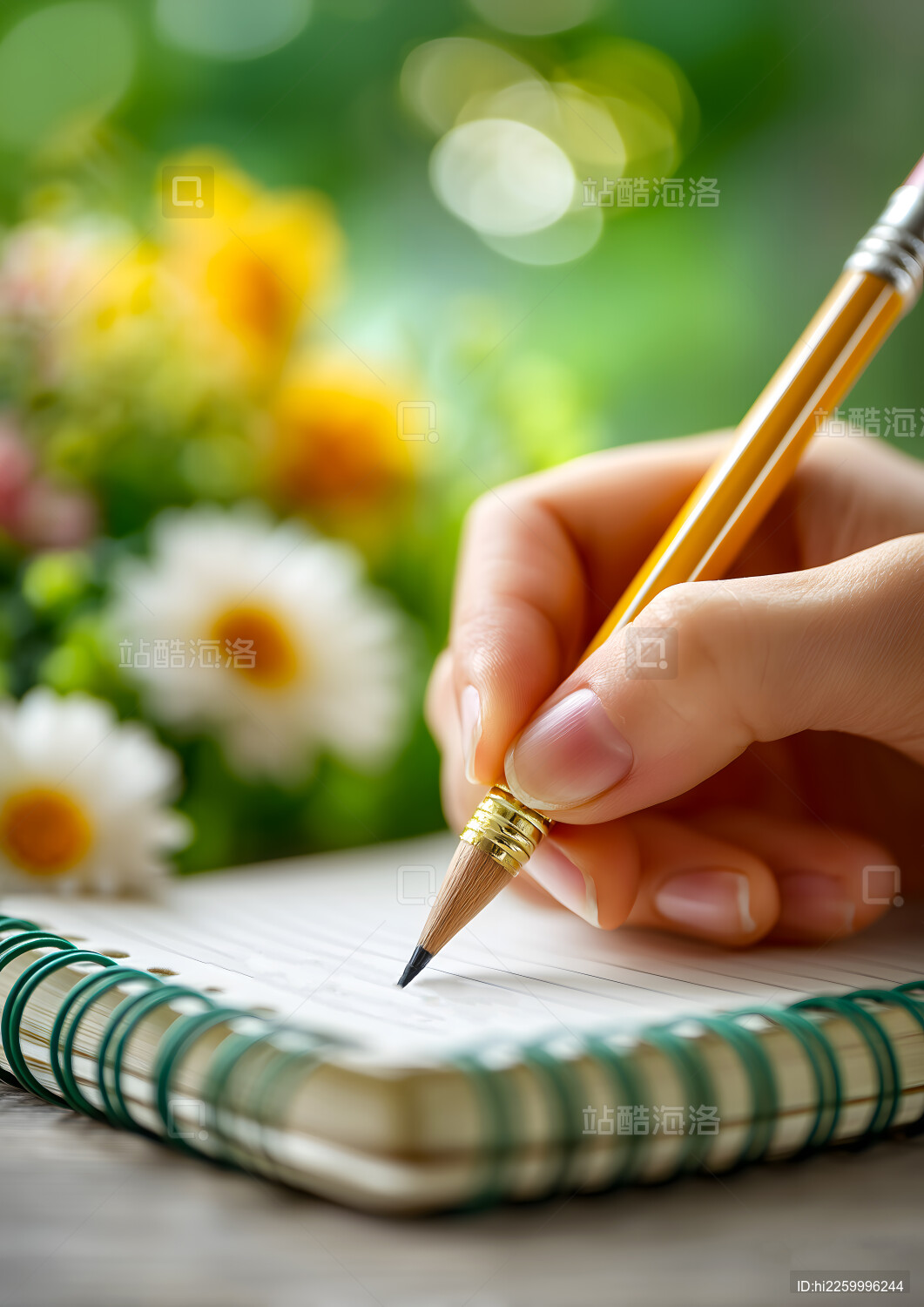 手里拿着笔在记事本上写字