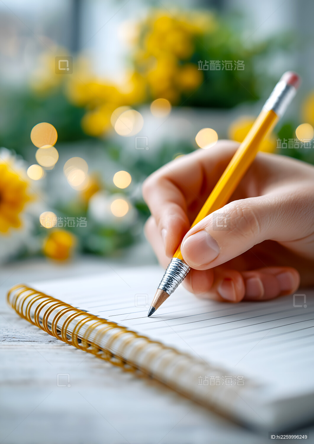 手里拿着笔在记事本上写字