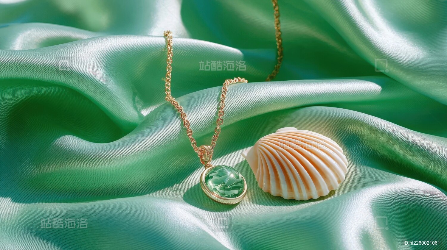 绿色宝石项链与贝壳