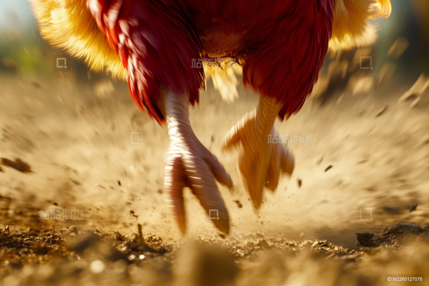 公鸡奔跑瞬间 尘土飞扬