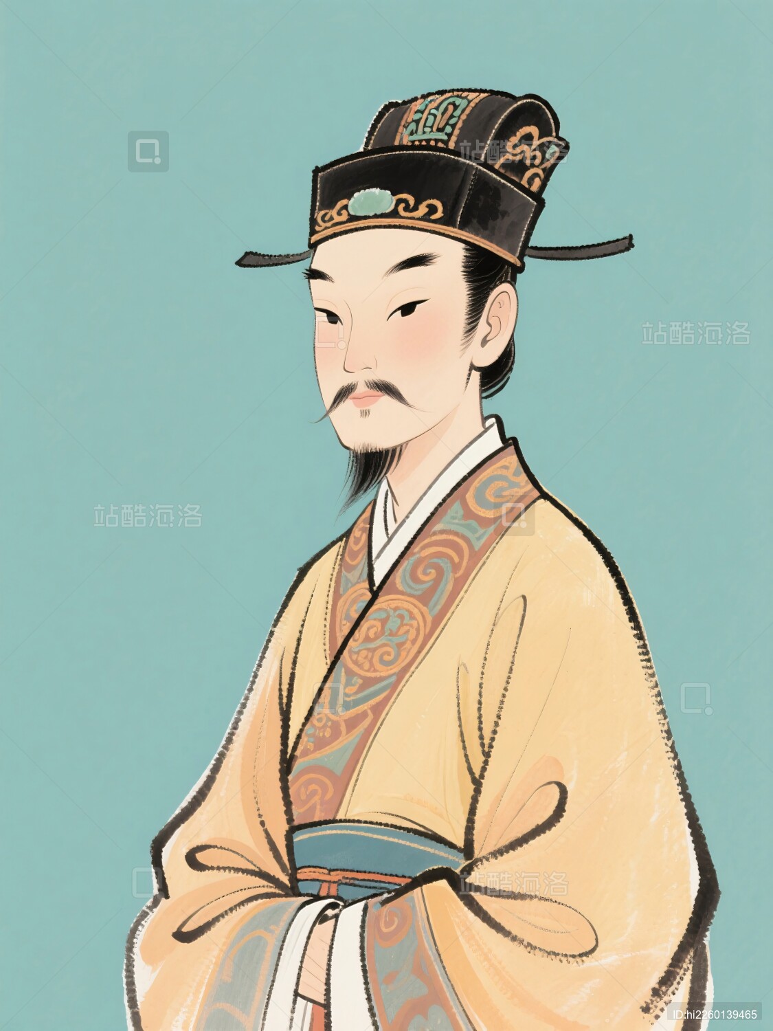 古代人物穿着官服站立肖像