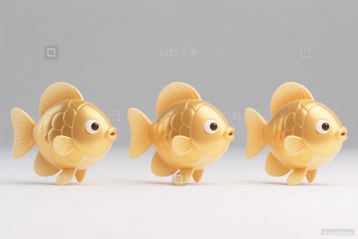 三只金色卡通小金鱼