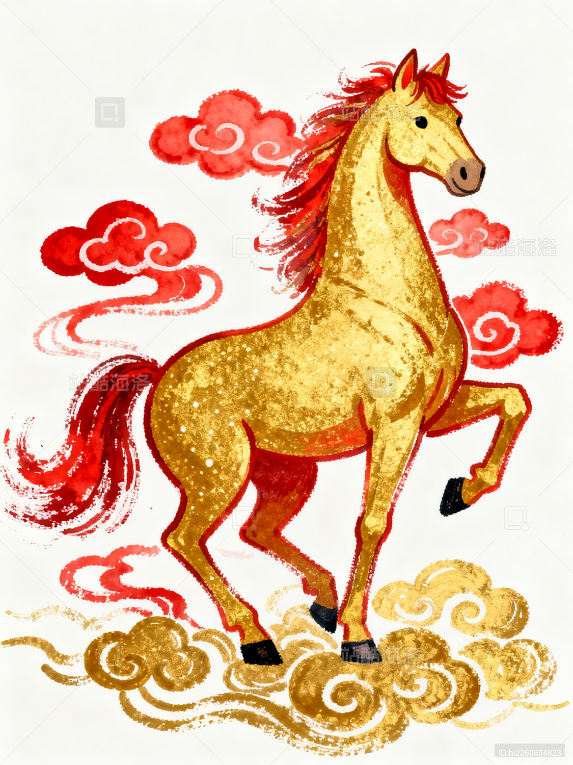 金色骏马云朵红色祥云吉祥