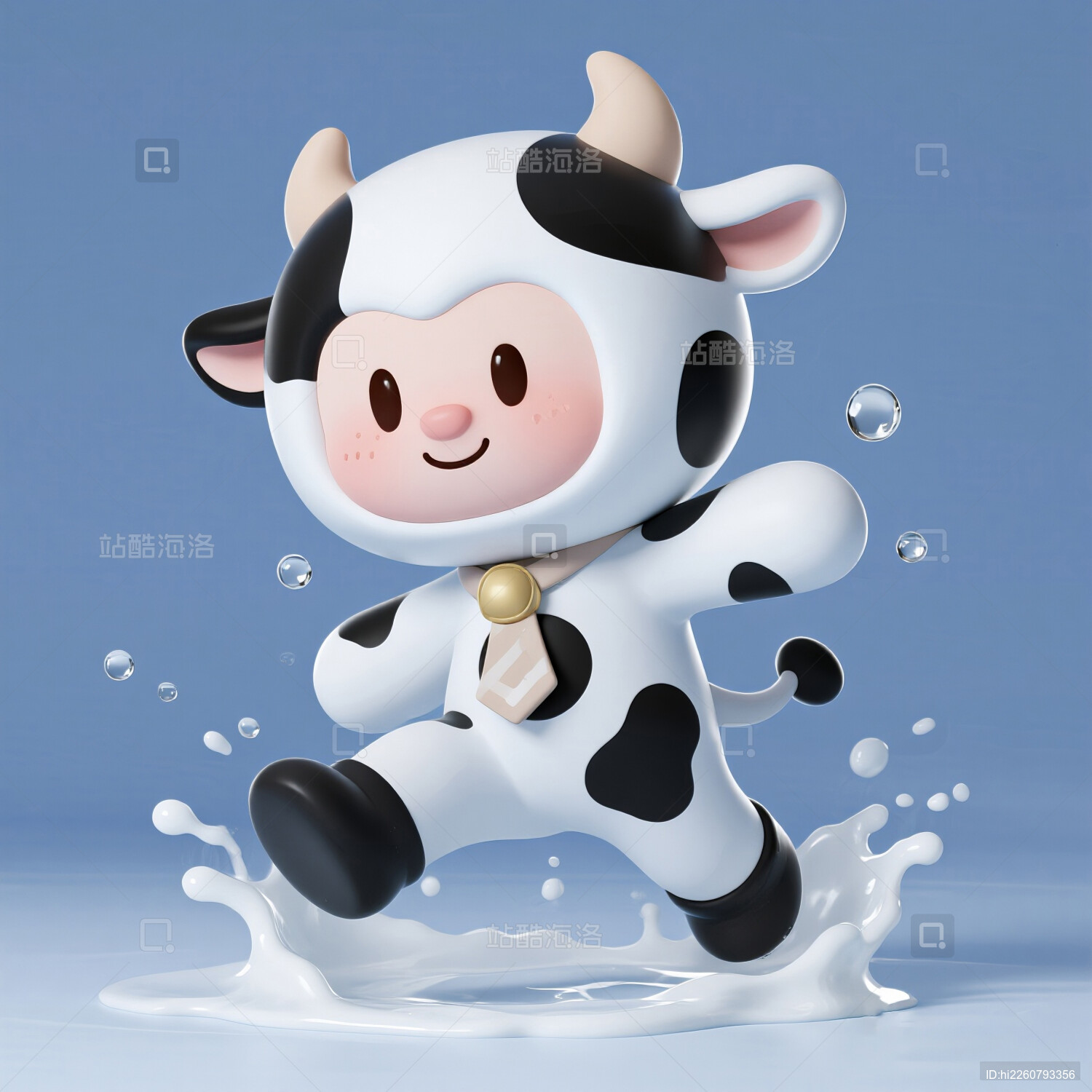 在牛奶里奔跑的奶牛宝宝动漫卡通形象