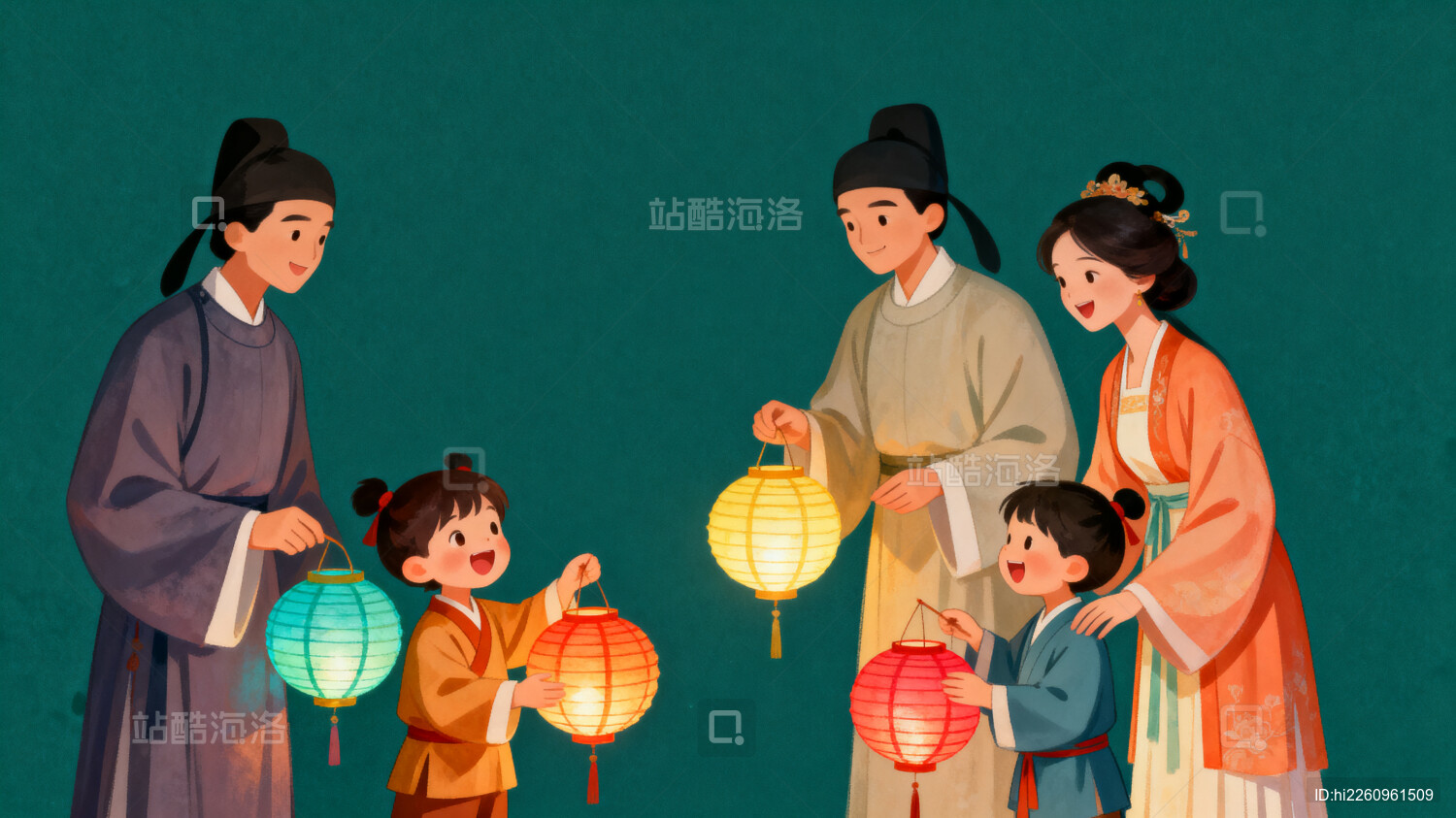 古风家庭提灯欢聚场景