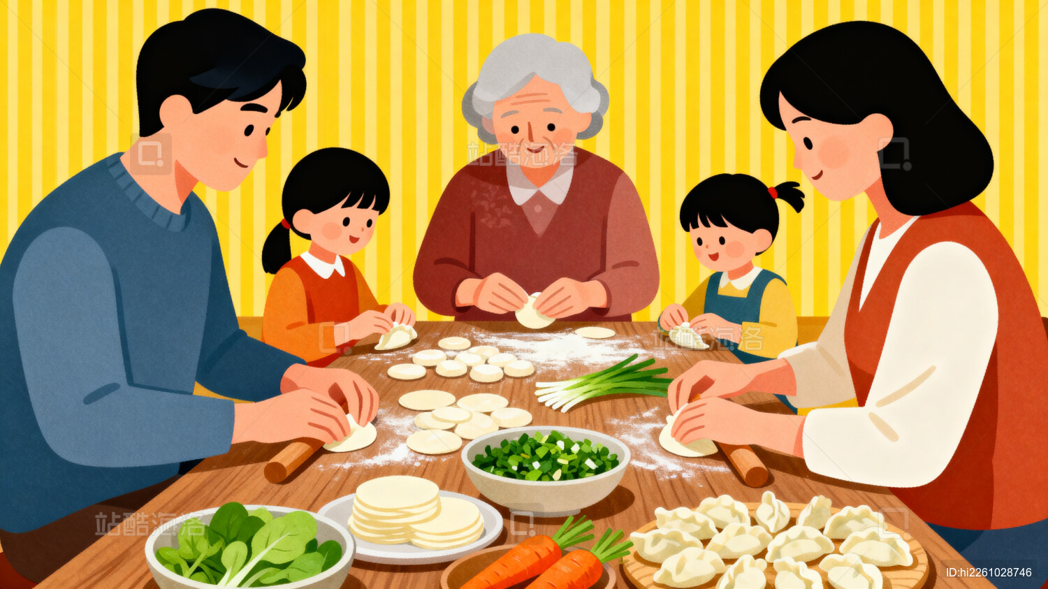 家庭包饺子温馨场景