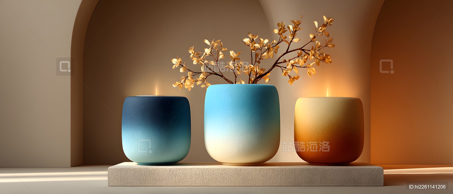 三色烛光花瓶组合 静谧温馨的室内陈设