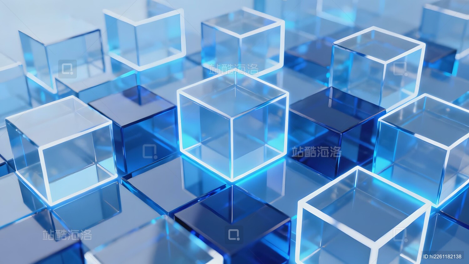 透明立方体蓝色光影排列