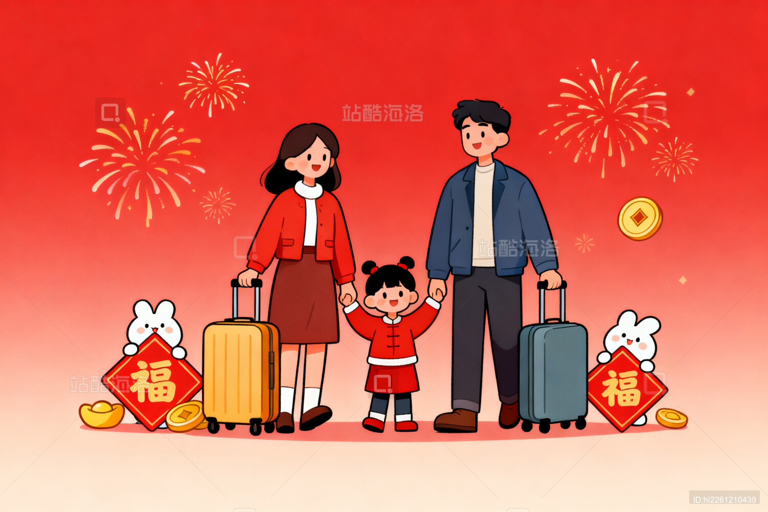 新年家庭出游卡通插画