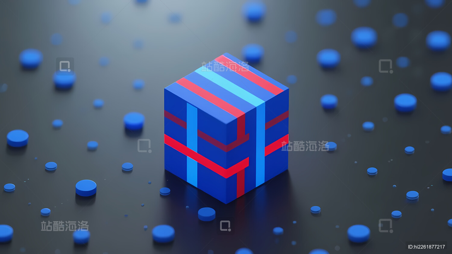 蓝色红色条纹立方体与小球