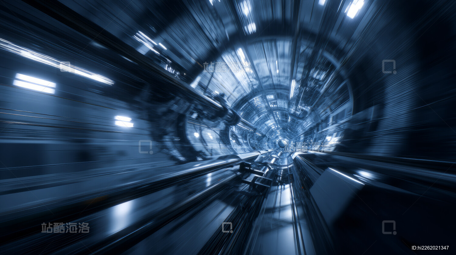 高速列车穿越未来感隧道